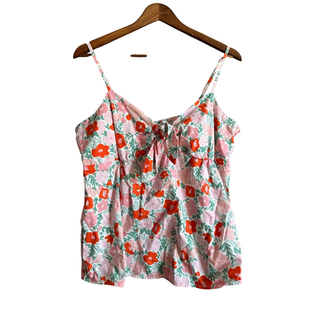 Free Assembly Floral Tie Front Cami‎ Top Womens Large Pink Orange Organic Cotton